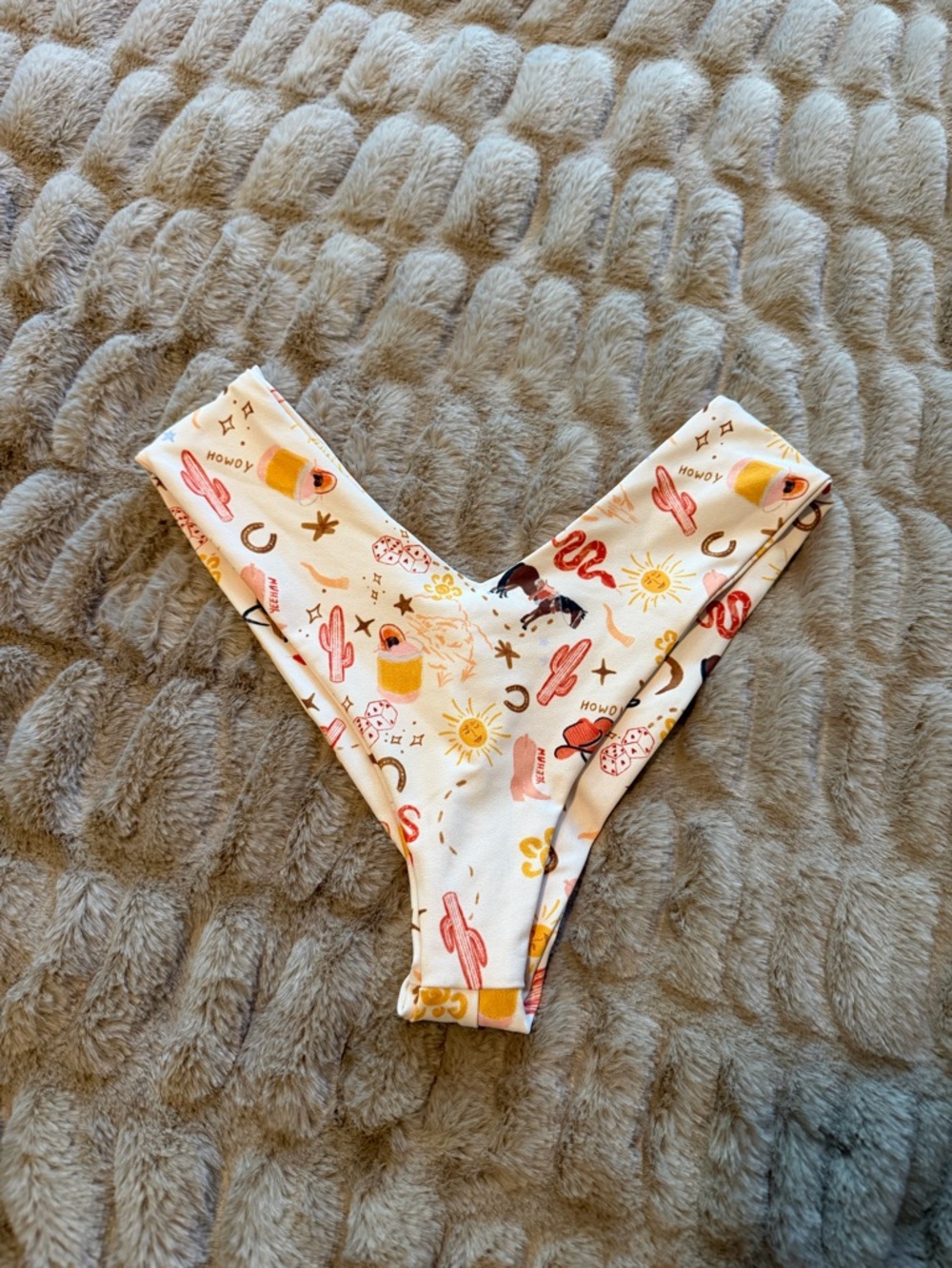 Skatie Cream Bikini Bottom with Pink, Yellow and Red Western Print